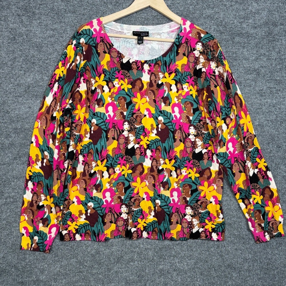 Attitudes by Renee Sz XL Sweater Printed Cotton Women With Control International